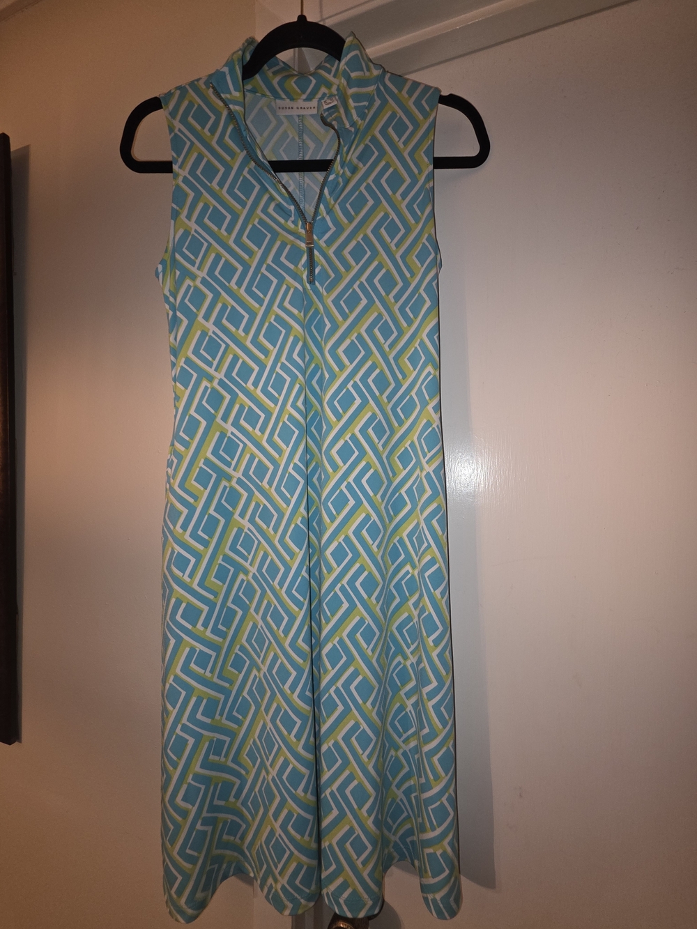 Women's Lightweight Tank Dress In Aqua & Lime Green